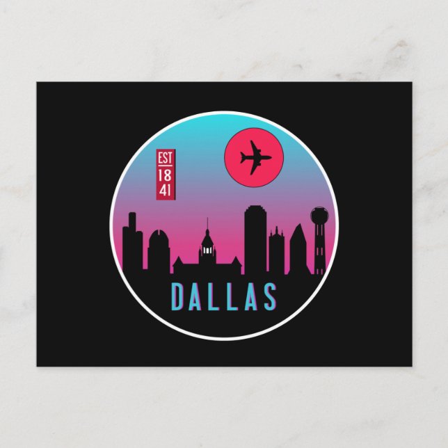 Retro Dallas City Texas Skyline Cityscape Souvenir Postcard (Front)