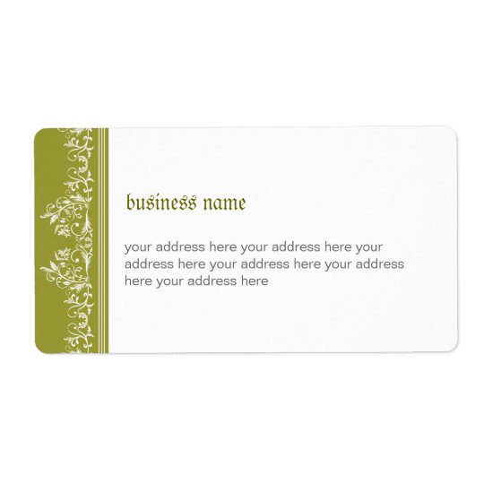 Retro Damask Filigree Side Elegant Olive Green 3 Shipping Label
