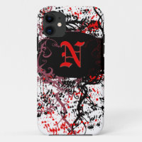 Retro Damask Pattern with Monogram Letter N