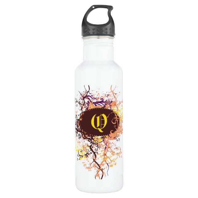 Retro Damask Pattern with Monogram Letter Q 710 Ml Water Bottle (Front)
