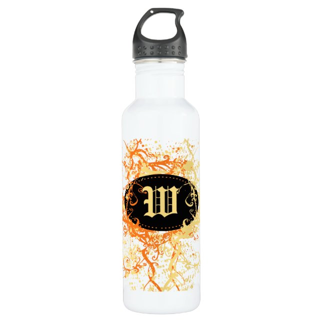 Retro Damask Pattern with Monogram Letter W 710 Ml Water Bottle (Front)