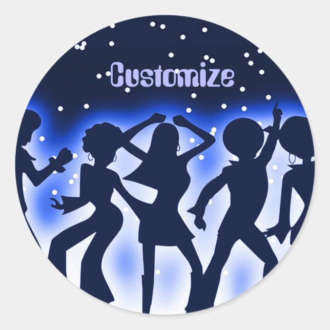 Retro Dance Party Blue Classic Round Sticker (Front)