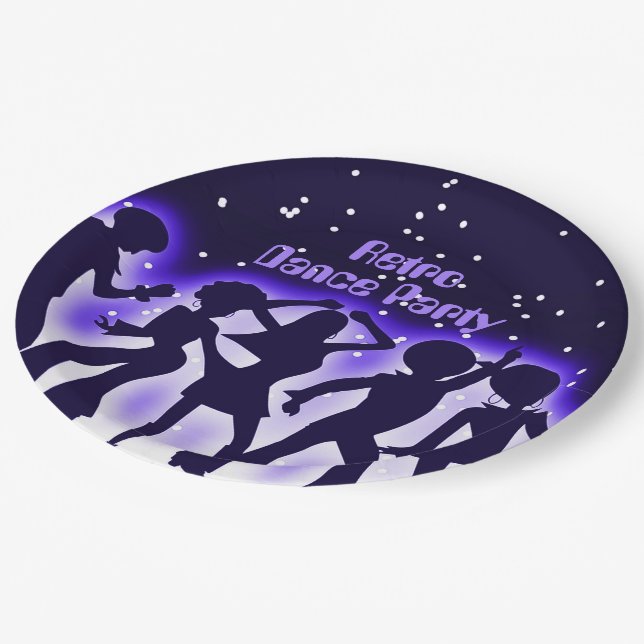 Retro Dance Party Purple Paper Plate (Angled)