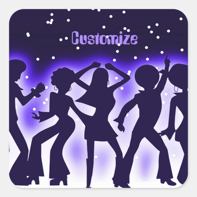 Retro Dance Party Purple Square Sticker (Front)