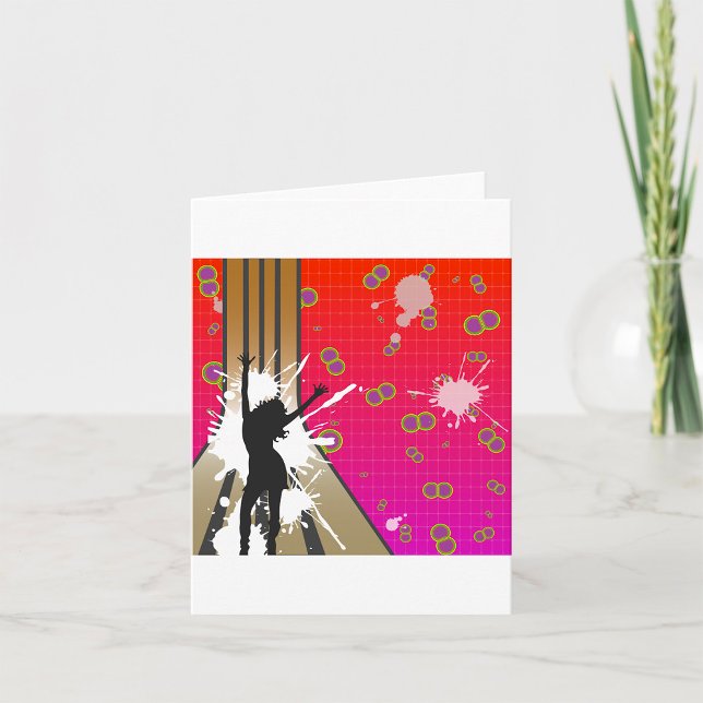 Retro Dance Silhouette Paint Splatter Circles Card (Creator Uploaded)