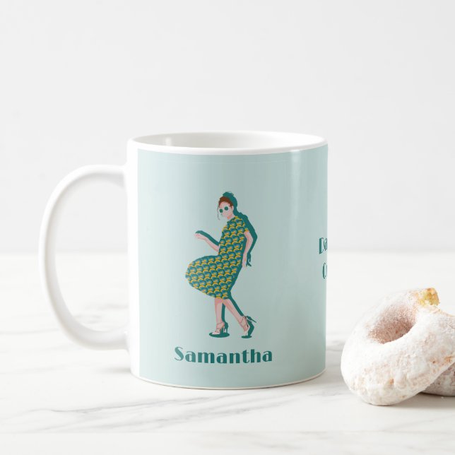 Retro Dancing Queen Green Custom Name Coffee Mug (With Donut)