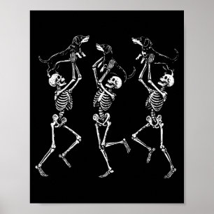 Retro Dancing Skeletons Dachshund Cute Halloween D Poster