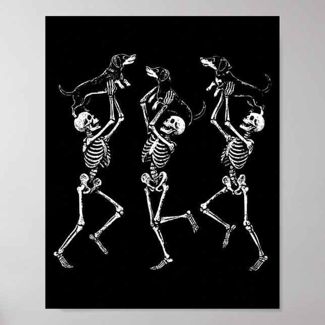 Retro Dancing Skeletons Dachshund Cute Halloween D Poster (Front)