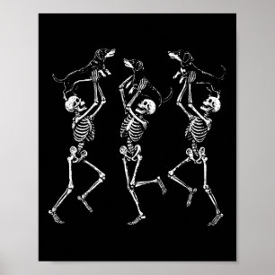 Retro Dancing Skeletons Dachshund Cute Halloween D Poster
