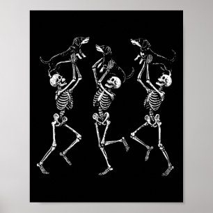 Retro Dancing Skeletons Dachshund Cute Halloween D Poster