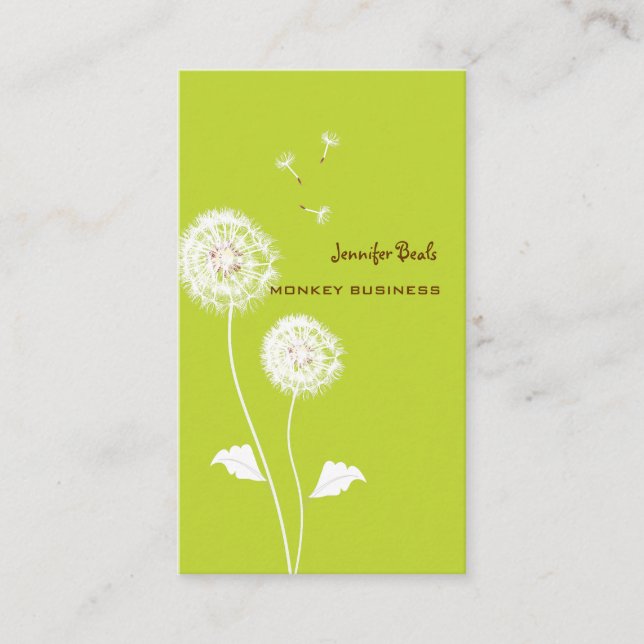 Retro dandelions/DIY background/Moss Green Business Card (Front)
