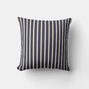 Retro Dark Blue & Cream Ticking Stripes French Cushion