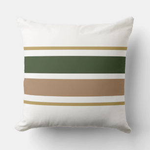 Retro Dark Green Light Brown Wide Racing Stripese Cushion