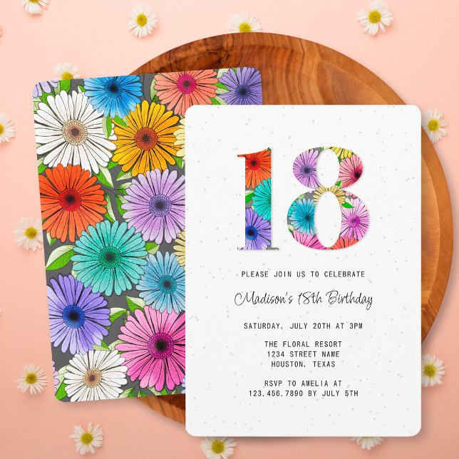 Retro Dark Grey Rustic Floral 18th Birthday Party Invitation (Creator Uploaded)
