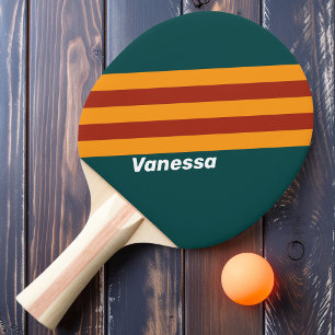 Retro Dark Teal Splash Stripes with Name Ping Pong Paddle