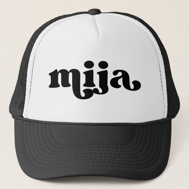 Retro Daughter Black and White Mija Trucker Hat (Front)