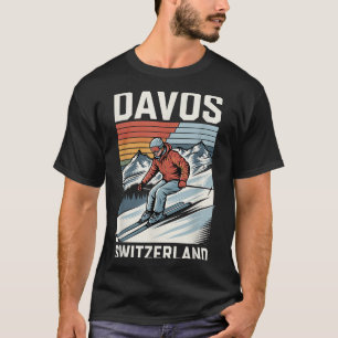 Retro Davos Switzerland Ski Resort, Alpine Skiing T-Shirt