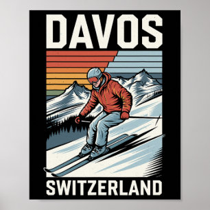 Retro Davos Switzerland Ski Resort Poster