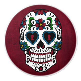 Retro Day of the Dead Sugar Skull Ceramic Knob