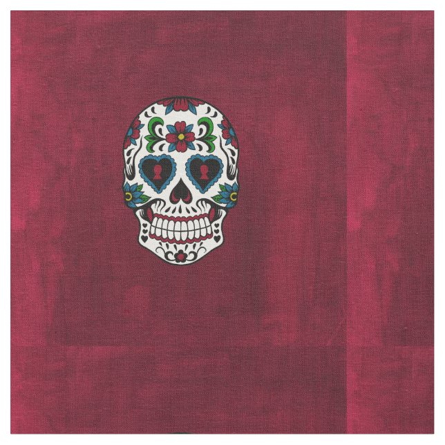 Retro Day of the Dead Sugar Skull Fabric (Close Up)