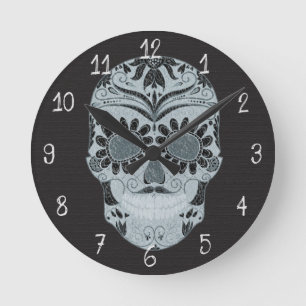 Retro Day of the Dead Sugar Skull Round Clock