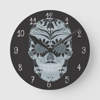 Retro Day of the Dead Sugar Skull Round Clock