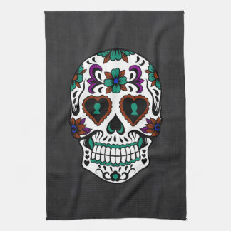 Retro Day of the Dead Sugar Skull Tea Towel