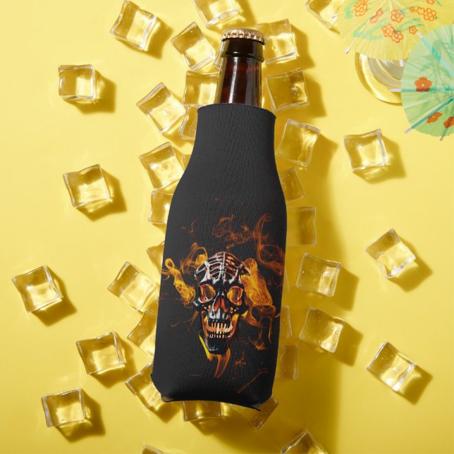 Retro Dead Burning skeleton Skull in Fire  Bottle Cooler (In Situ Summer)