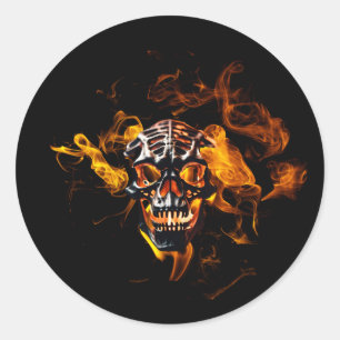 Retro Dead Burning skeleton Skull in Fire  Classic Round Sticker