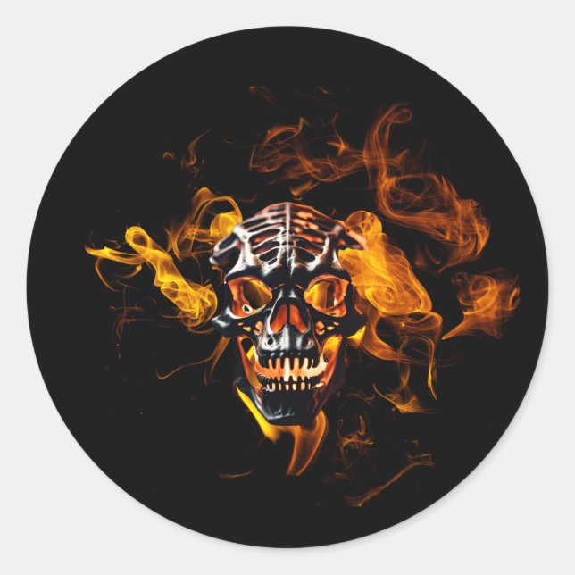 Retro Dead Burning skeleton Skull in Fire  Classic Round Sticker (Front)