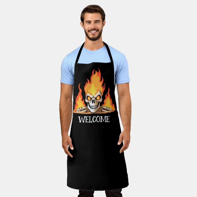 Retro Dead Burning skeleton Skull in Fire DIY Name Apron (Worn)
