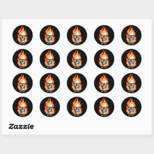 Retro Dead Burning skeleton Skull in Fire DIY Name Classic Round Sticker