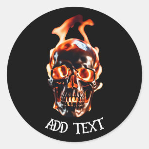 Retro Dead Burning skeleton Skull in Fire DIY Name Classic Round Sticker