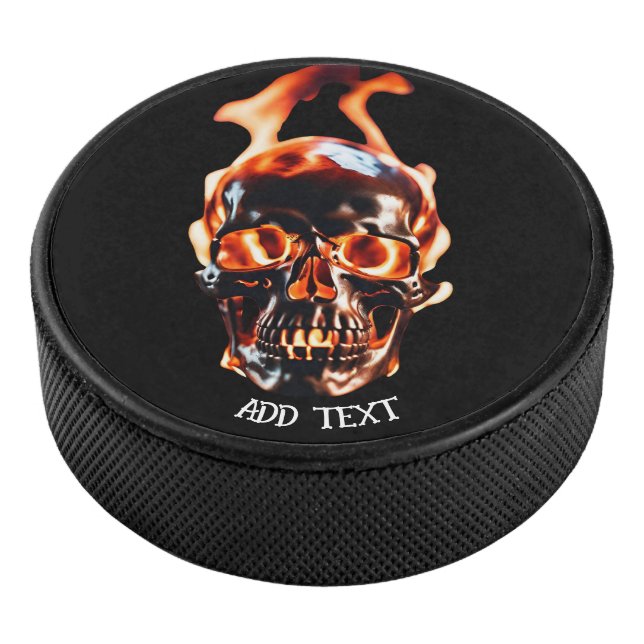 Retro Dead Burning skeleton Skull in Fire DIY Name Hockey Puck (3/4)
