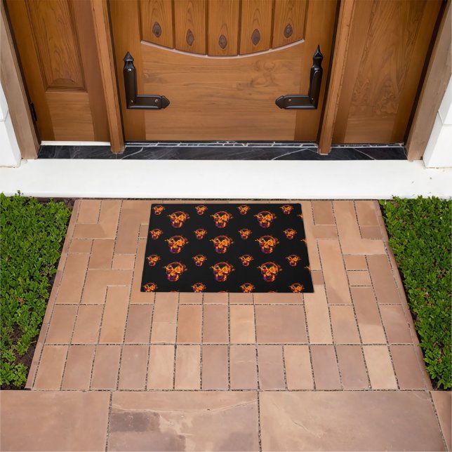  Retro Dead Burning skeleton Skull in Fire  Doormat (Outdoor)