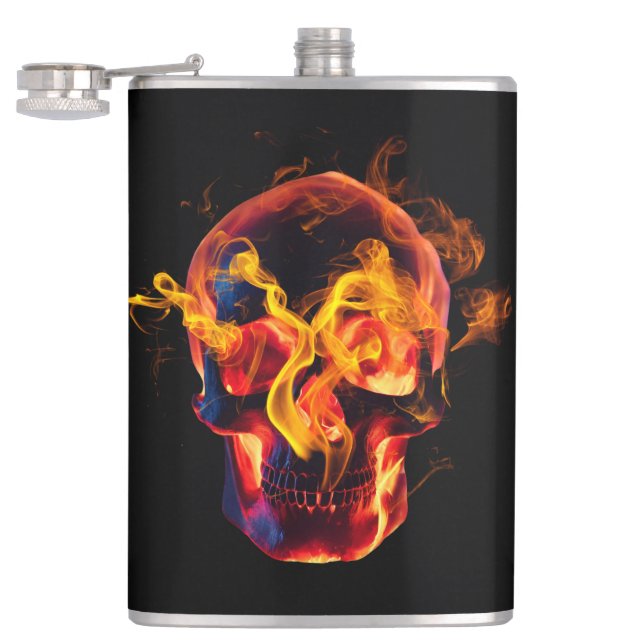  Retro Dead Burning skeleton Skull in Fire  Hip Flask (Opened)