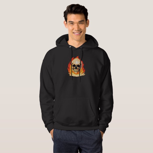 Retro Dead Burning skeleton Skull in Fire  Hoodie (Front Full)