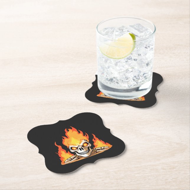 Retro Dead Burning skeleton Skull in Fire  Paper Coaster (Insitu)