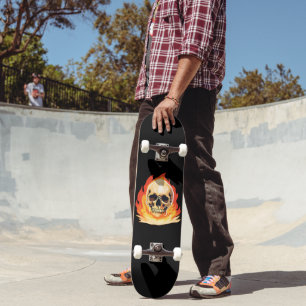 Retro Dead Burning skeleton Skull in Fire  Skateboard