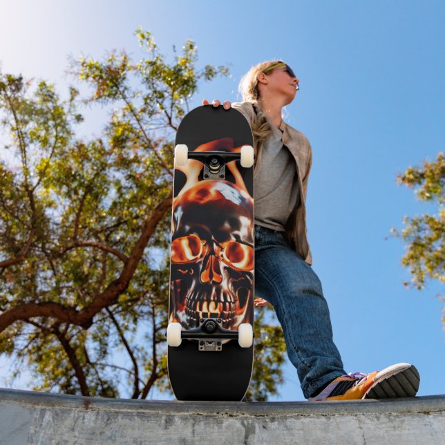 Retro Dead Burning skeleton Skull in Fire  Skateboard (Outdoor 1)