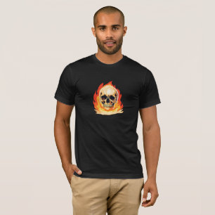 Retro Dead Burning skeleton Skull in Fire T-Shirt