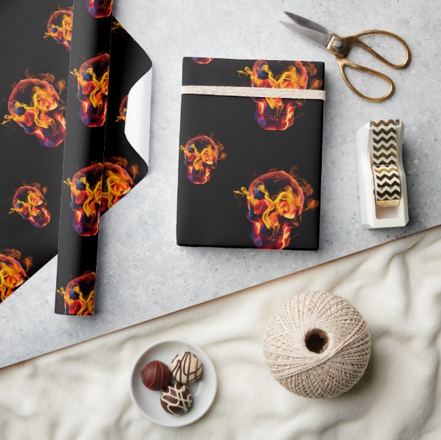  Retro Dead Burning skeleton Skull in Fire  Wrapping Paper (Crafts)