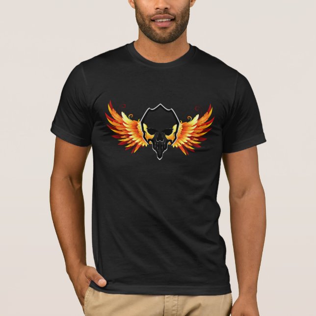 Retro Dead Burning skeleton Skull in wing Fire  T-Shirt (Front)