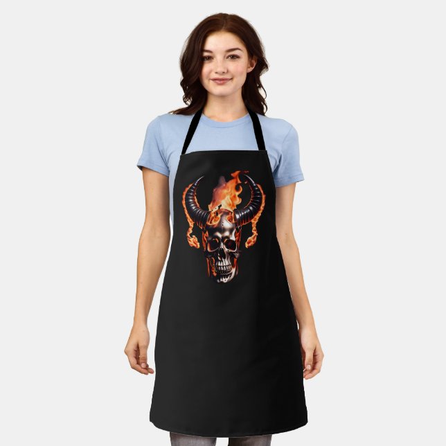  Retro Dead Burning Skull with horn in Fire  Apron (Worn)