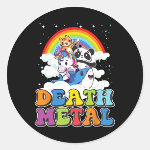 Retro Death Metal Cat Rainbow Unicorn Funny Heavy  Classic Round Sticker