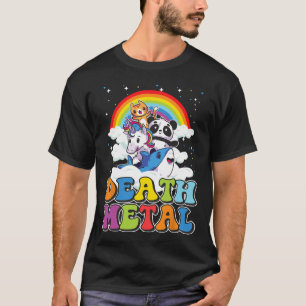 Retro Death Metal Cat Rainbow Unicorn Funny Heavy  T-Shirt