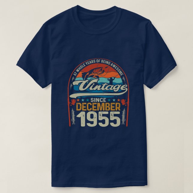 Retro December 1955 67 Year Old Fishing Lover 67th T-Shirt (Design Front)
