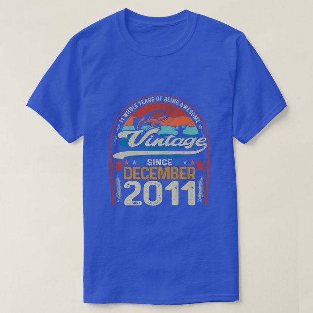 Retro December 2011 11 Year Old Fishing Lover 11th T-Shirt (Design Front)