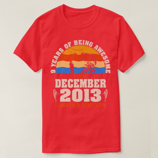 Retro December 2013 9 Year Old Fishing Lovers 9th  T-Shirt (Design Front)