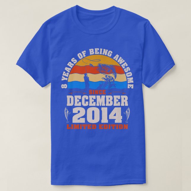 Retro December 2014 8 Year Old Fishing Lovers 8th  T-Shirt (Design Front)